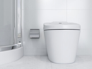 Naklejka na ściany i meble Bathroom interior design with bathtub and toilet, 3D rendering