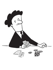 Black and white illustration of man . Gamble