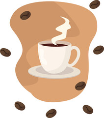 The coffee in the cup is smoky and contains coffee beans.