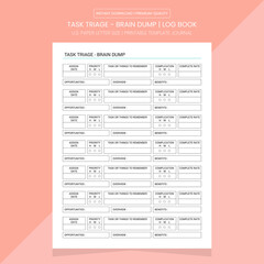 Task Triage Brain Dump Diary | Brain Dump Archives Notebook Printable Template