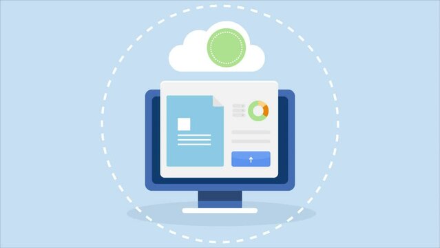 Cloud storage service - file uploading and secure data sync with cloud computing technology animation concept.