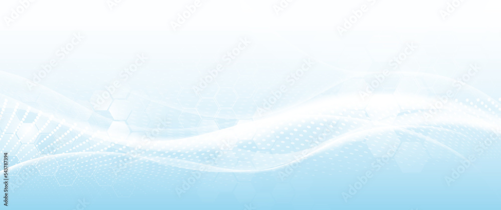 Poster abstract white wavy with hexagons on solf blue background. technology digital hi-tech with a healthc