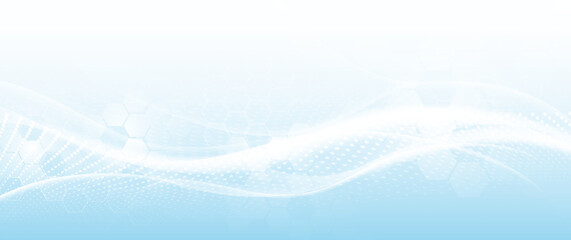 Abstract white wavy with hexagons on solf blue background. Technology digital hi-tech with a Healthcare concept background