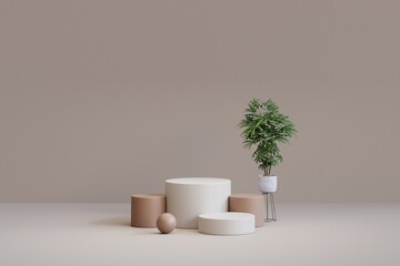 Aesthetic Podium with Indoor Plant for Promotion Display. 3d Rendering.