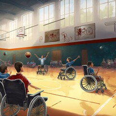 Kids on wheel chairs practicing sports