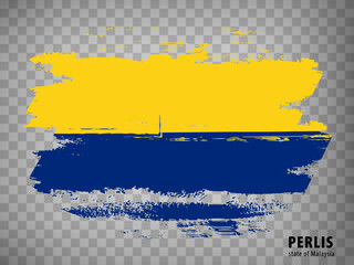 Flag of Perlis from brush strokes. Flag State Perlis of Malaysia with title on transparent background for your web site design, app, UI. Vector illustration. EPS10