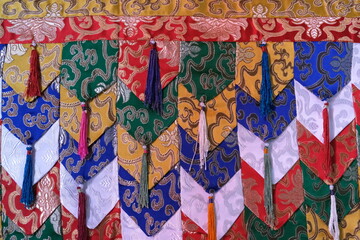 Fototapeta premium Close up Colorful Chinese Curtain Background.