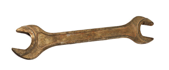 the old spanner is insulated against a white background. rusty wrench .