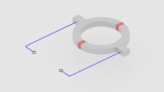Superconducting quantum interference device - SQUID. Abstract visualization of device. 3d illustration