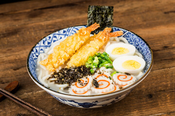 Japanese Cuisine: Delicious tempura prawn udon noodles