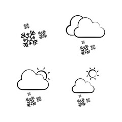 weather, snow, cloudy with snowing, cloudy with snowing, sunny with snowing, icon, flat suitable for web and apps