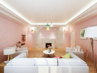 Fototapeta na wymiar Interior design of modern residential living room, 3d rendering