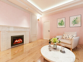 Interior design of modern residential living room, 3d rendering