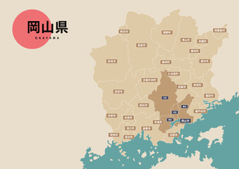 地図（地名付き）-岡山県