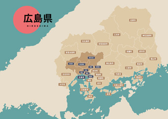 地図（地名付き）-広島県