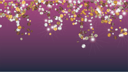 Glowing Background with Confetti of Glitter Particles. Sparkle Lights Texture. New Year pattern. Light Spots. Star Dust. Explosion of Confetti. Design for Flyer.