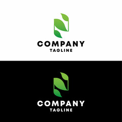 the letters N and leaf . Minimalist design letter logo on black and white background