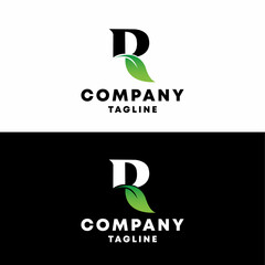 the letters R and leaf . Minimalist design letter logo on black and white background