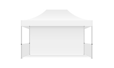 Outdoor Canopy Rectangular Tent Mockup, Front View, Isolated on White Background. Vector Illustration