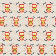 Seamless pattern with cute owl colorful doodle