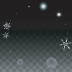 Fototapeta premium Christmas Vector Background with White Falling Snowflakes Isolated on Transparent Background. Realistic Snow Sparkle Pattern. Snowfall Overlay Print. Winter Sky. Design for Party Invitation.