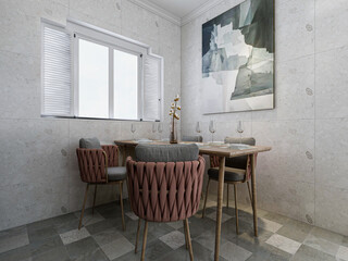 Interior design of modern kitchen, 3D rendering