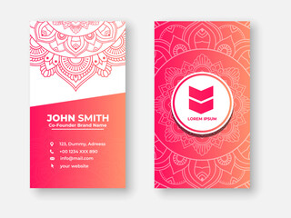 Colorful gradient mandala business card design. Bright floral ornamental elements, Indian, Asian, Arabic, Islamic, and ottoman motif, Vector illustration