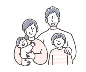 若い家族のシンプルな線画イラスト