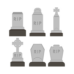 Collection vector gravestones. Illustration of grave monuments in flat minimalism style. Graphic resource about Grave for graphic, halloween content , banner and greeting card.