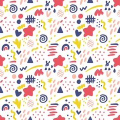 Cute seamless bright pattern with abstract symbols
