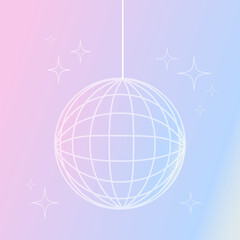 Retrowave disco ball on a bright background. Nostalgia for the 90s -2000s. Y2k style. Stylish flat line vector illustration