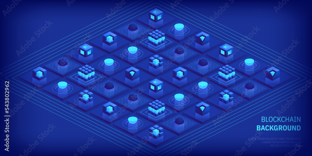 Poster blockchain concept. digital blocks connect with each other and shapes crypto chain. blocks or cubes,