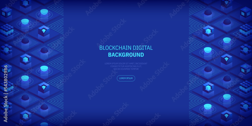Poster blockchain concept. digital blocks connect with each other and shapes crypto chain. blocks or cubes,