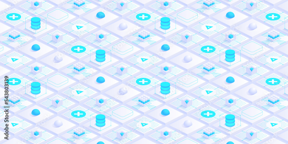 Poster isometric digital blocks or cubes. digital cyberspace and data network connections concept. cloud ne