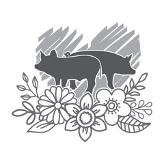 Cute Pig Illustration, Pig Silhouette
