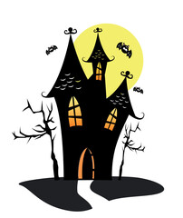 An spooky house whit bats halloween illustrator