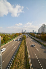 Fototapeta na wymiar Korean National Assembly and Yeouido cityscape and freeway 