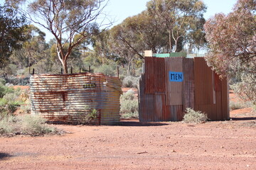 Rustic outdoor toilet at the Two Up School, Kalgoorlie, Western Australia.