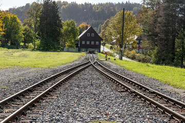 House at the end of the railway tracks in the mountains