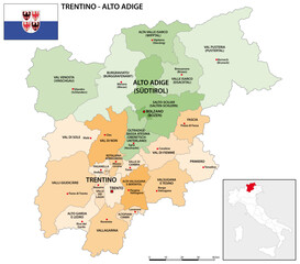 District map of Trentino-Alto Adige with flag