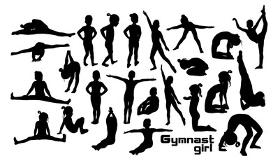 Girls gymnast silhouettes. School of children's gymnastics . Vector illustration