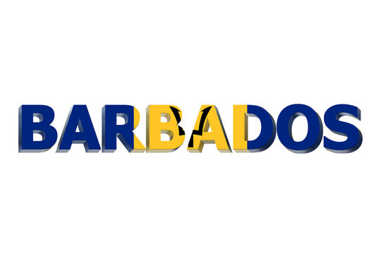 3D Flag of Barbados on a text background.