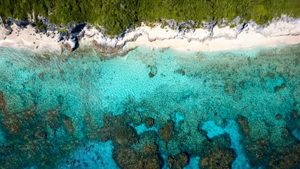 Foto op Plexiglas Aerial top view of the atlantic coast of Long Island, Bahamas, Caribbean Sea, with sandy beaches and turquoise sea © moofushi