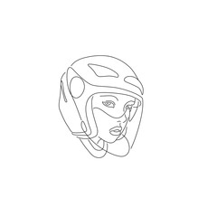Girl in helmet silhouette. Beautiful girl line art. isolated vector illustration, tattoo, print and logo design, continuous line drawing. Single line on a white background