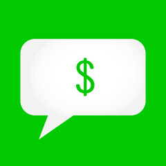 Money talk icon with green background. Speak and comment symbol. Vector Illustration. Rectangle shape.
