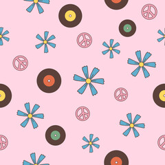 Fototapeta premium Retro seamless pattern 70s style. Flat vector illustration