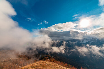 Trekking in a cloudly autumn day in the Dolomiti Friulane, Friuli-Venezia Giulia