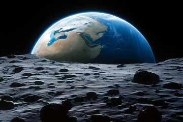 Blue earth view from the moon surface