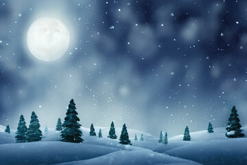 festive night landscape with moon and fir trees