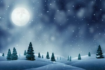 Obraz premium festive night landscape with moon and fir trees